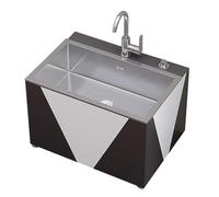 GOCHUSX Fregadero De Acero Inoxidable para Trapeador De Pisos, Lavabo Comercial Portátil para Trapeador De Pisos con Grifo, Armario De Pie para Trapeador Y Escoba(Silver,45x53x40cm)
