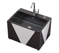 GOCHUSX Fregadero De Acero Inoxidable para Trapeador De Pisos, Lavabo Comercial Portátil para Trapeador De Pisos con Grifo, Armario De Pie para Trapeador Y Escoba(Black,45x53x40cm)