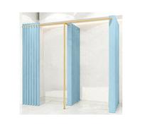 GOCHUSX Vestuario Portátil Doble, Vestuarios En Forma De F con Tubo De Hierro con Cortina, Separador De Privacidad De Pared para Centros Comerciales, Oficinas(Light Blue-B)