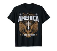 God Bless America Cruz Cristiana Religiosa en Dios Confiamos Camiseta