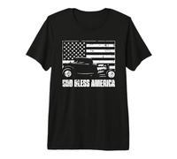 God Bless America Hotrod Car USA Flag Diseño Envejecido Camiseta Premium