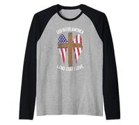 God Bless America Land That I Love US Flag Funny 4 de Julio Camiseta Manga Raglan