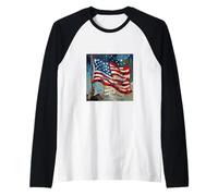 God Bless America Land That I Love US Flag Pintura artística Camiseta Manga Raglan