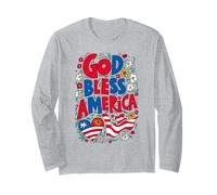 God Bless America Patriotic USA Flag Christian 4 of July Manga Larga