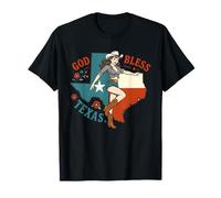 God Bless Texas Pin Up Cowgirl Retro Texas Map Western Camiseta