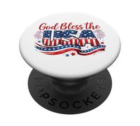 God Bless The USA - Bandera patriótica Estadounidense del 4 de Julio PopSockets PopGrip Adhesivo