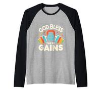 God Bless These Gains Culturismo muscular |- Camiseta Manga Raglan