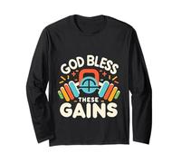 God Bless These Gains Culturismo muscular |- Manga Larga