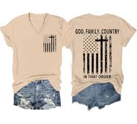 God Family Country in That Order - Camisa cristiana con bandera americana para hombre y mujer, Caqui-V, S