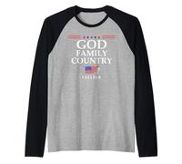 God Family Country US Flag Christian Saying Freedom Jesus Camiseta Manga Raglan