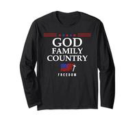 God Family Country US Flag Christian Saying Freedom Jesus Manga Larga