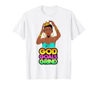 God Goals Grind Melanina Cristiano Diversión Negro Reina Chicas Camiseta