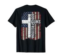 God Guns Freedom - Bandera cristiana de Estados Unidos Pro Gun (EN LA PARTE ATRAL) Camiseta