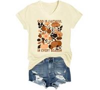God is Faithful in Every Season - Camiseta con cuello en V, Amarillo crema, L