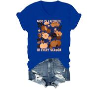God is Faithful in Every Season - Camiseta con cuello en V, azul real, M