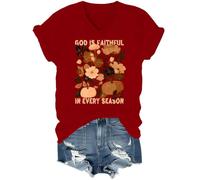 God is Faithful in Every Season - Camiseta con cuello en V, Burdeos, L