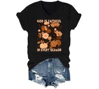 God is Faithful in Every Season - Camiseta con cuello en V, Negro, XL