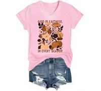God is Faithful in Every Season - Camiseta con cuello en V, rosa, L