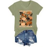 God is Faithful in Every Season - Camiseta con cuello en V, verde oliva, S