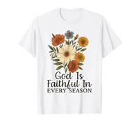 God Is Faithful In Every Season Versículo bíblico Floral Cristiano Camiseta, Hombre, Blanco, S