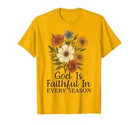 God Is Faithful In Every Season Versículo bíblico Floral Cristiano Camiseta, Hombre, Dorado Brillante, 3XL