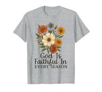 God Is Faithful In Every Season Versículo bíblico Floral Cristiano Camiseta, Hombre, Gris Jaspeado, S