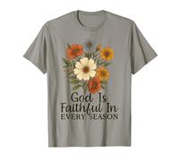 God Is Faithful In Every Season Versículo bíblico Floral Cristiano Camiseta, Hombre, Pizarra, L