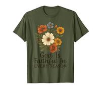 God Is Faithful In Every Season Versículo bíblico Floral Cristiano Camiseta, Hombre, Verde Oliva, L