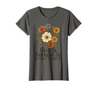 God Is Faithful In Every Season Versículo bíblico Floral Cristiano Camiseta, Mujer, Asfalto, S