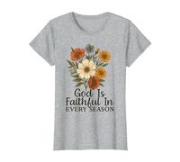 God Is Faithful In Every Season Versículo bíblico Floral Cristiano Camiseta, Mujer, Gris Jaspeado, L