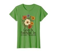 God Is Faithful In Every Season Versículo bíblico Floral Cristiano Camiseta, Mujer, Hierba, L