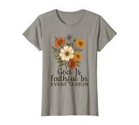 God Is Faithful In Every Season Versículo bíblico Floral Cristiano Camiseta, Mujer, Pizarra, XL