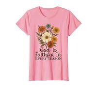 God Is Faithful In Every Season Versículo bíblico Floral Cristiano Camiseta, Mujer, Rosado, S