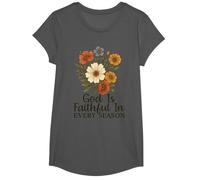God Is Faithful In Every Season Versículo bíblico Floral Cristiano Camiseta, Niñas, Asfalto, S