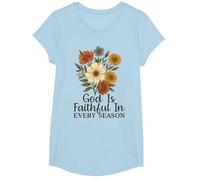 God Is Faithful In Every Season Versículo bíblico Floral Cristiano Camiseta, Niñas, Azul Bebé, L