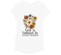God Is Faithful In Every Season Versículo bíblico Floral Cristiano Camiseta, Niñas, Blanco, XS