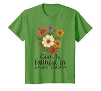 God Is Faithful In Every Season Versículo bíblico Floral Cristiano Camiseta, Niños, Hierba, 10 años