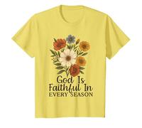 God Is Faithful In Every Season Versículo bíblico Floral Cristiano Camiseta, Niños, Limón, 8 años