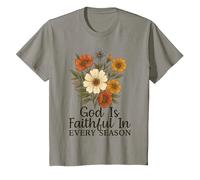God Is Faithful In Every Season Versículo bíblico Floral Cristiano Camiseta, Niños, Pizarra, 2 años