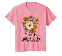 God Is Faithful In Every Season Versículo bíblico Floral Cristiano Camiseta, Niños, Rosado, 4 años