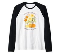 God Is Faithful In Every Season Watercolor Fall Pumpkins Camiseta Manga Raglan