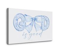 God Is Good All The Time Christian Wall Art, Coquette Blue Bow Bible Verse Poster, Inspirational Canvas Print for Girls Room, Aesthetic Religious Decor for Bedroom Dorm(Framed,16x24inch(40x60cm))