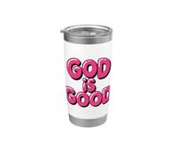 God Is Good Bubbly Pink Tipografía Estética Cristiana Vaso térmico de acero inoxidable de doble pared