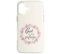 God is My Refuge Psalm 91 Bible Verse Floral Carcasa para iPhone 16 Plus