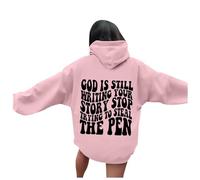 God is Still Writing Your Story - Sudadera con capucha para mujer, diseño de letras, de gran tamaño, informal, de manga larga, con capucha, cordón y bolsillos, Rosa., S