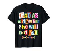 God Is Within Her Salmo 46:5 Versículo de la Biblia de fe Cristiana Camiseta gráfica económica, Hombre, Negro, S