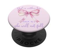 God is Within Her She Will Not Fall Pink Bow Girl Psalm 46:5 PopSockets PopGrip Adhesivo