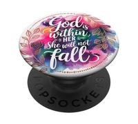 God is Within Her She Will Not Fall Pink Psalm 46:5 Bible PopSockets PopGrip Adhesivo