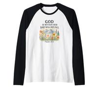 God Is Within Her She Will Not Fall Psalm 46:5 Watercolor Camiseta Manga Raglan
