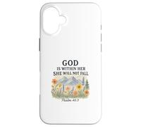 God Is Within Her She Will Not Fall Psalm 46:5 Watercolor Carcasa para iPhone 16 Plus